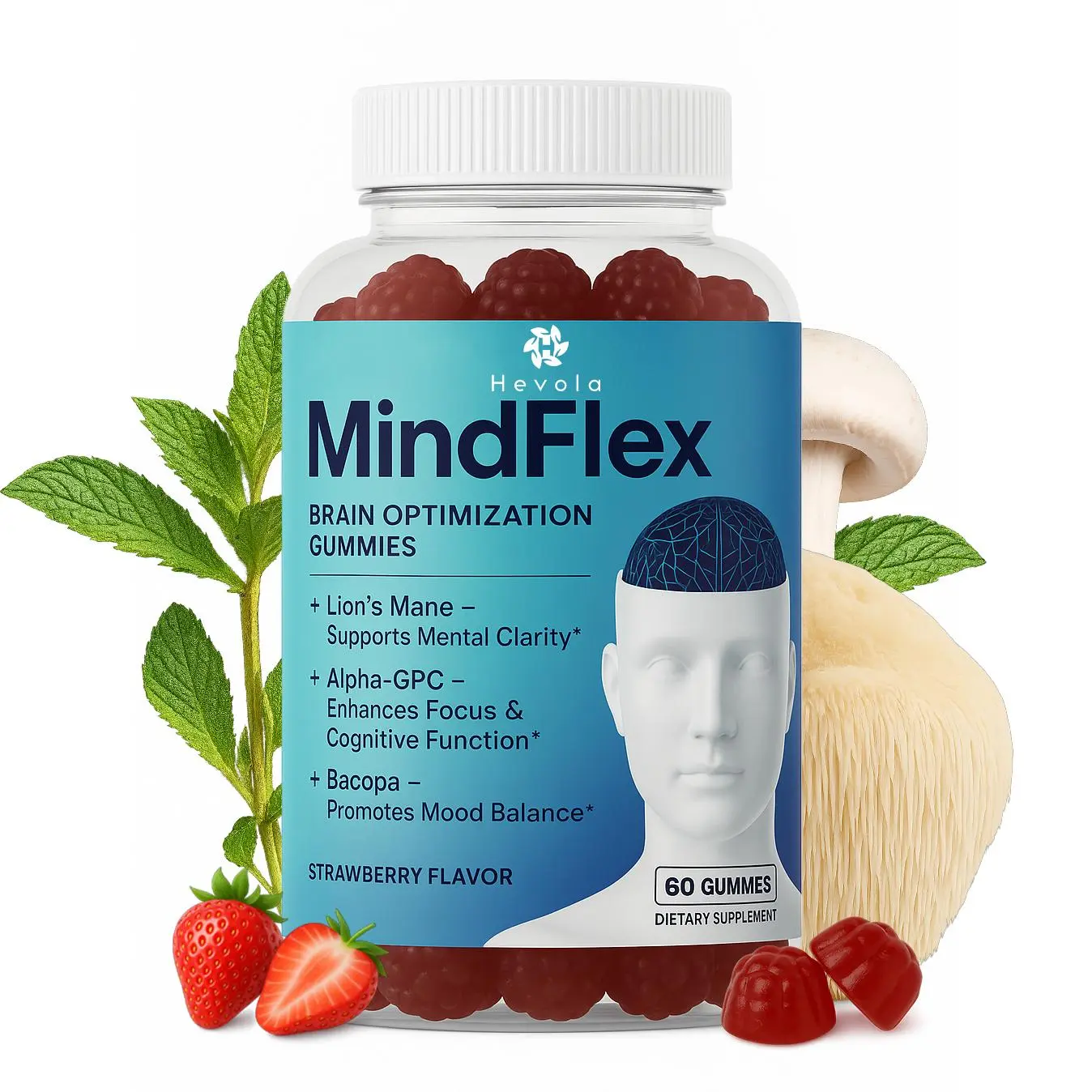 MindFlex Focus 6-in-1 Multi-Function Brain Health & Energy Focus Supplement Gummies - Edible Chewable, Clinically Tested Mushroom Cognitive Support, Vitamin-Packed for Adults’ Daily Clarity, Brain Health Supplement
