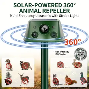 360° Solar Animal Repeller / Outdoor Cat Repeller — Ultrasonic Pest Repeller with Motion Detection and PIR Infrared Sensor — Repels Snakes, Raccoons, Dogs, Skunks, Rabbits, and Rodents — IP66 Waterproof Rating — Suitable for Yards, Gardens, and Farms