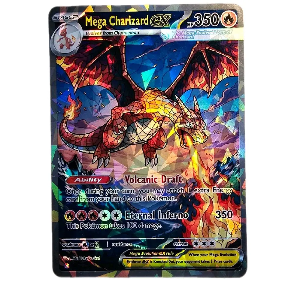 Mega Charizard EX Custom Card | Shattered Glass / Bubble / Starry Holo / Glass Textured