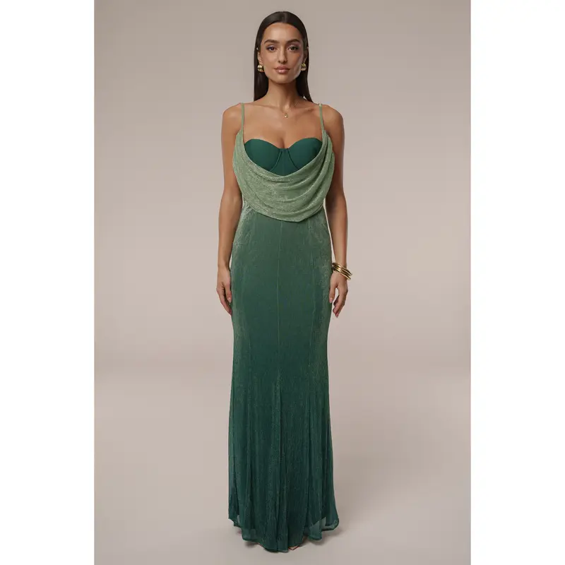 knee length dresses for ladies Siren Metallic Cutout Gown- Gunmetal