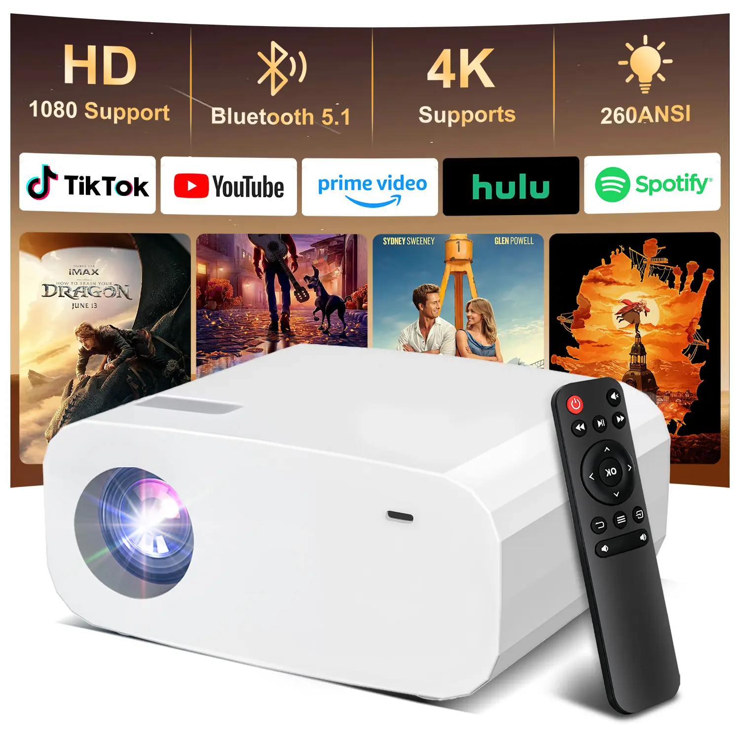 Mini Projector, Portable Smart Projector with Android 13 WiFi Bluetooth 5.2, 1080P 4K Decode Outdoor Movie Projector Auto Keystone Dolby Audio, 150" Home Cinema for Bedroom Camping TV Stick