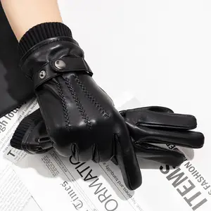 Men’s Sheepskin Leather Gloves, Touchscreen Warm Winter Riding Gloves