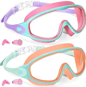 Kids Swim Goggles 2-Pack, Anti-Fog UV Protection, Waterproof No-Leak Wide View Pool Accessories for Boys & Girls, Ideal for Pool, Beach outdoor swimming