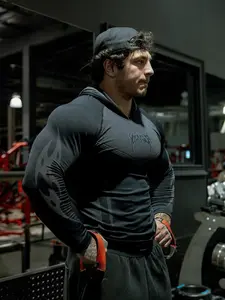 Men's Long Sleeve Hoodie for Running Training Cycling Street Workout, Stretchy Quick-Dry Casual Pullover, Fashionable Gym Wear, Gym Sport Hoodies