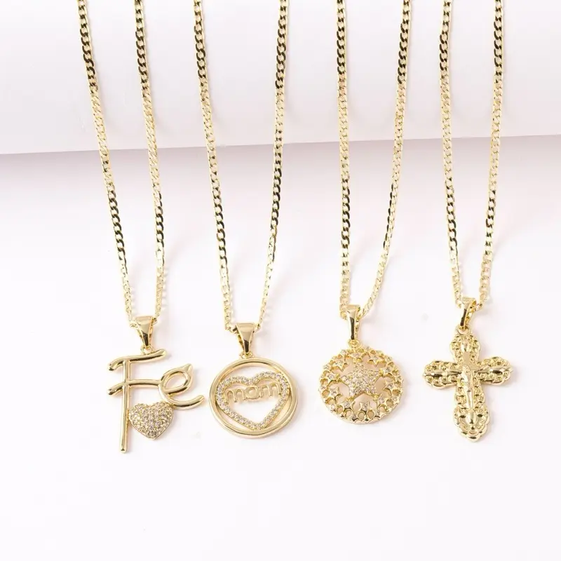14K Gold Metal Coating Alloy Cuban Necklace Chain - 2mm, with Choker Pendants