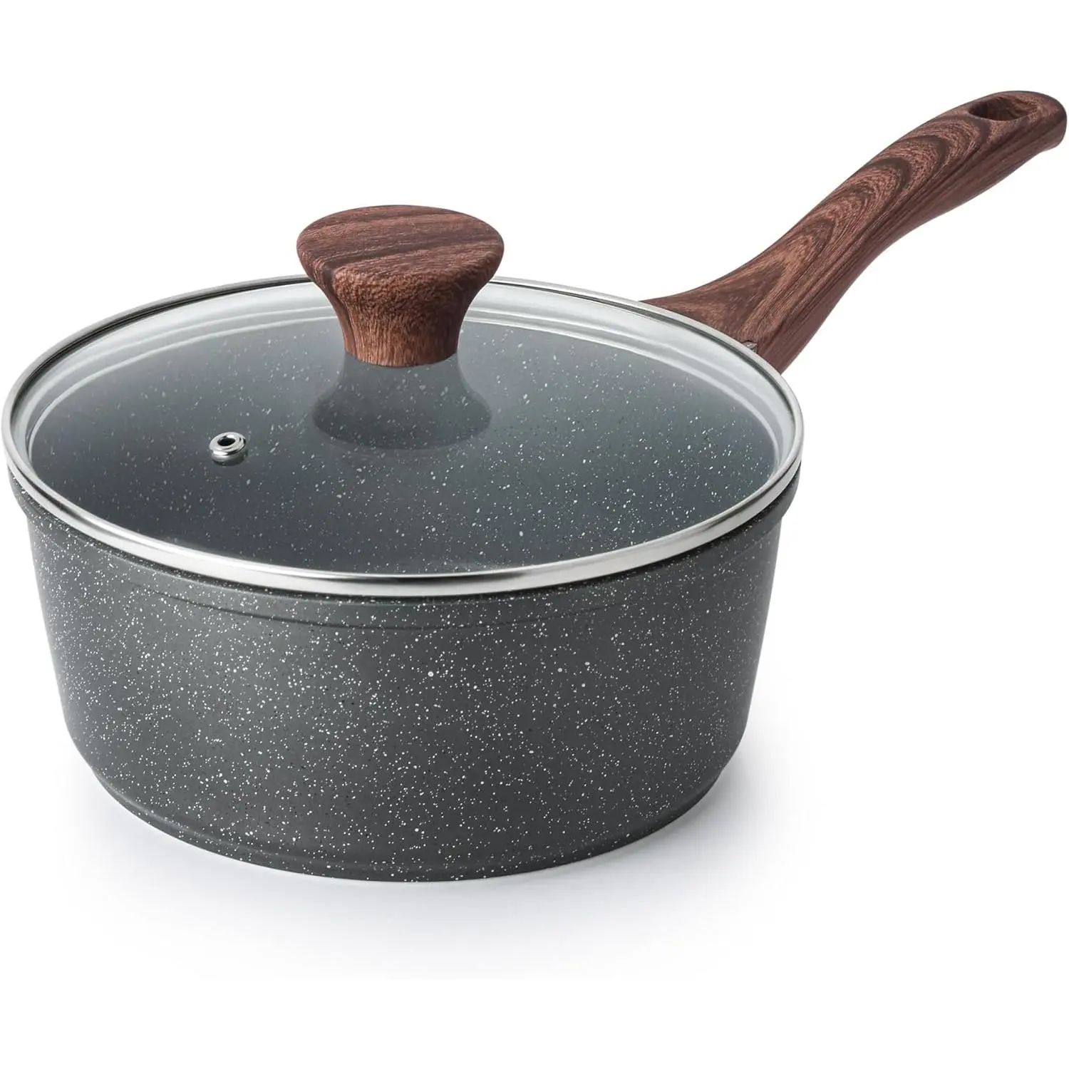 Non-Stick Pot with Lid 1.5 Quart Small Pot Swiss Granite Coating Heat Insulation Handle Multi-Purpose Convenient Sauce Pot Small Kitchen Cooking Pot Suitable for Induction Cooker Non-Stick