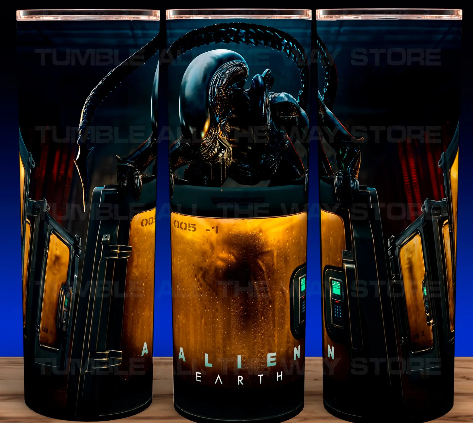 Alien Earth  Xenomorph Movie Cup Mug Tumbler 20oz with Lid and Straw - Elegant Drinkware for Alien Horror Fans - Perfect for Hot or Cold Drinks! Stainless Steel. Flasks Plastic