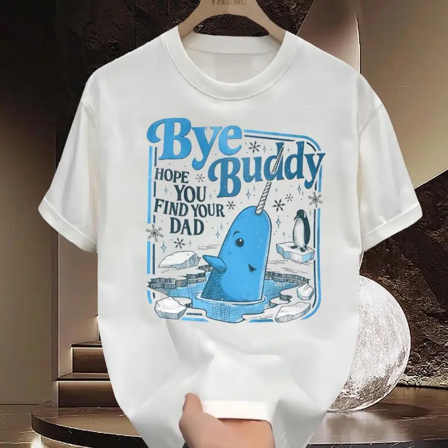 Soft Fitted Simple Menswear Crewneck Sweatshirt - "Bye Buddy Hope You Find Your Dad" Buddy Narwhal Christmas Classic Movie T-Shirt, Festive Whale Gift 5IWZK[Hell Star]