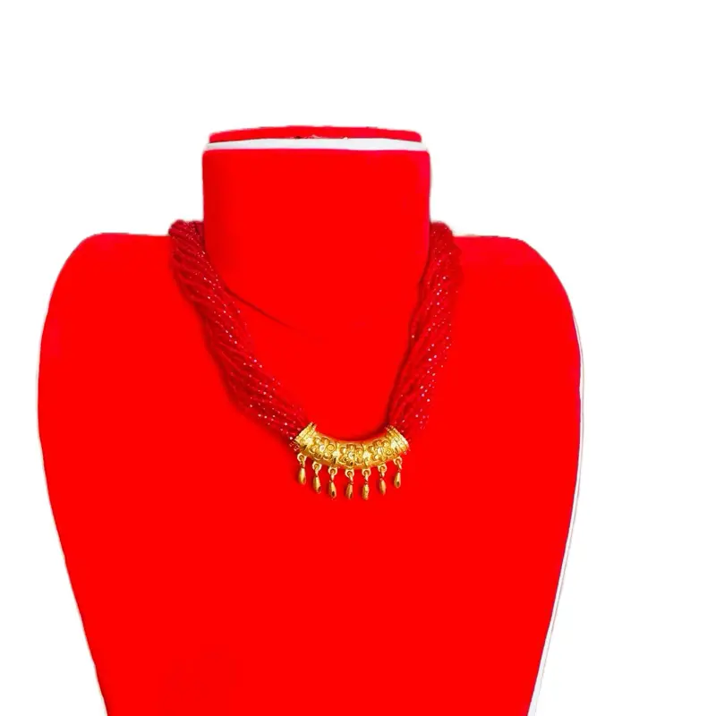 Gold Plated C Tilhari Beaded Statement Necklace, Adorned with Hydro Crystal Beads, Beaded Necklace