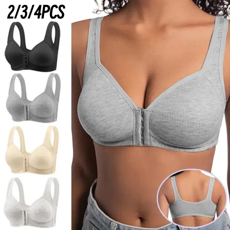 EssElegance Women's Wireless Push Up Bras with Front Hook Closure, Soft V-Neck with Contrast Trim for Everyday Wear, Easter & Chinese New Year, Women's Clothes