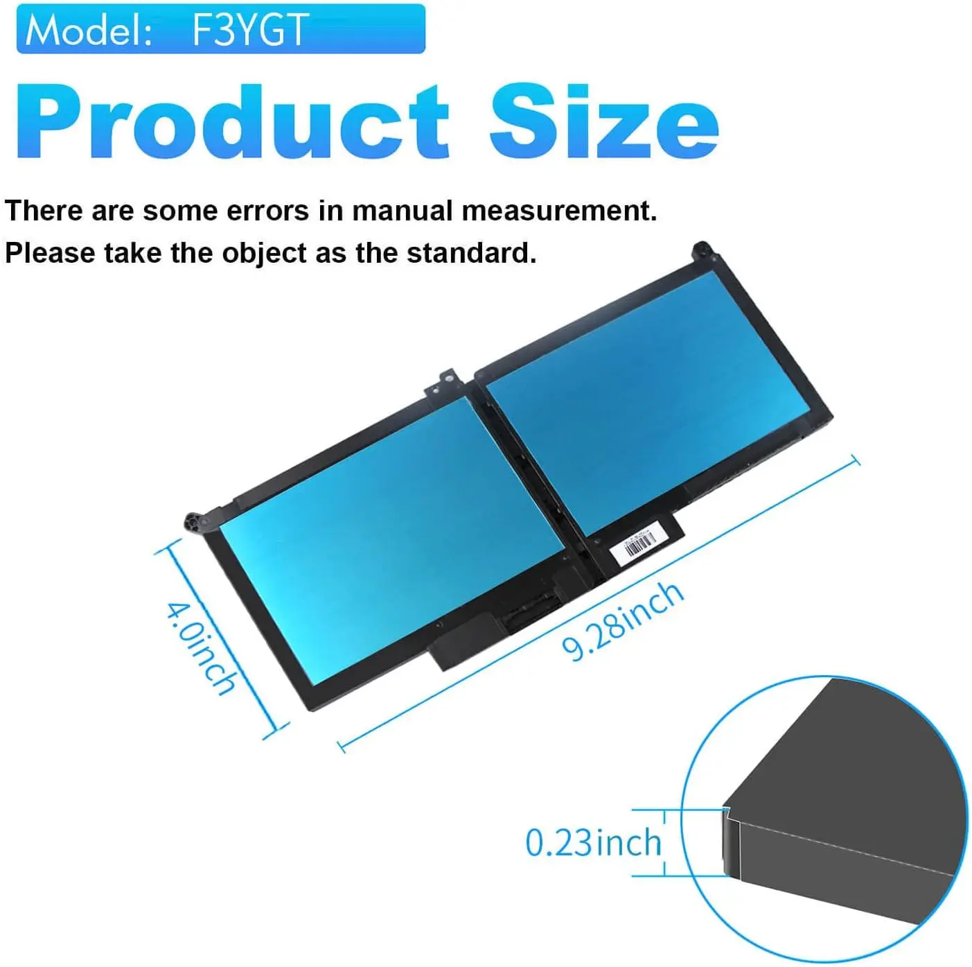 60Wh 7.6V【 F3YGT】 Replacement Laptop Battery for Dell Latitude 7280/7380/7480/7290/7390/7490, A+ Cells, Fast Charge, Full Safety Certifications, US Warehouse Shipping