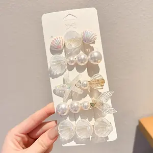5 Pcs Ocean Theme Sweet Shell Starfish Hair Clips, Cute Mermaid Duckbill Clip, Fresh Forest Style Teen Girl Accessory, Perfect Gift for Birthday and Holidays