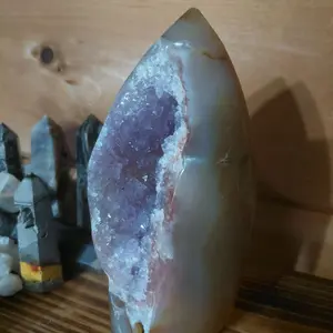 Druzy Amethyst in Agate - Natural Stone with Purple Crystals and Smooth Agate Surface