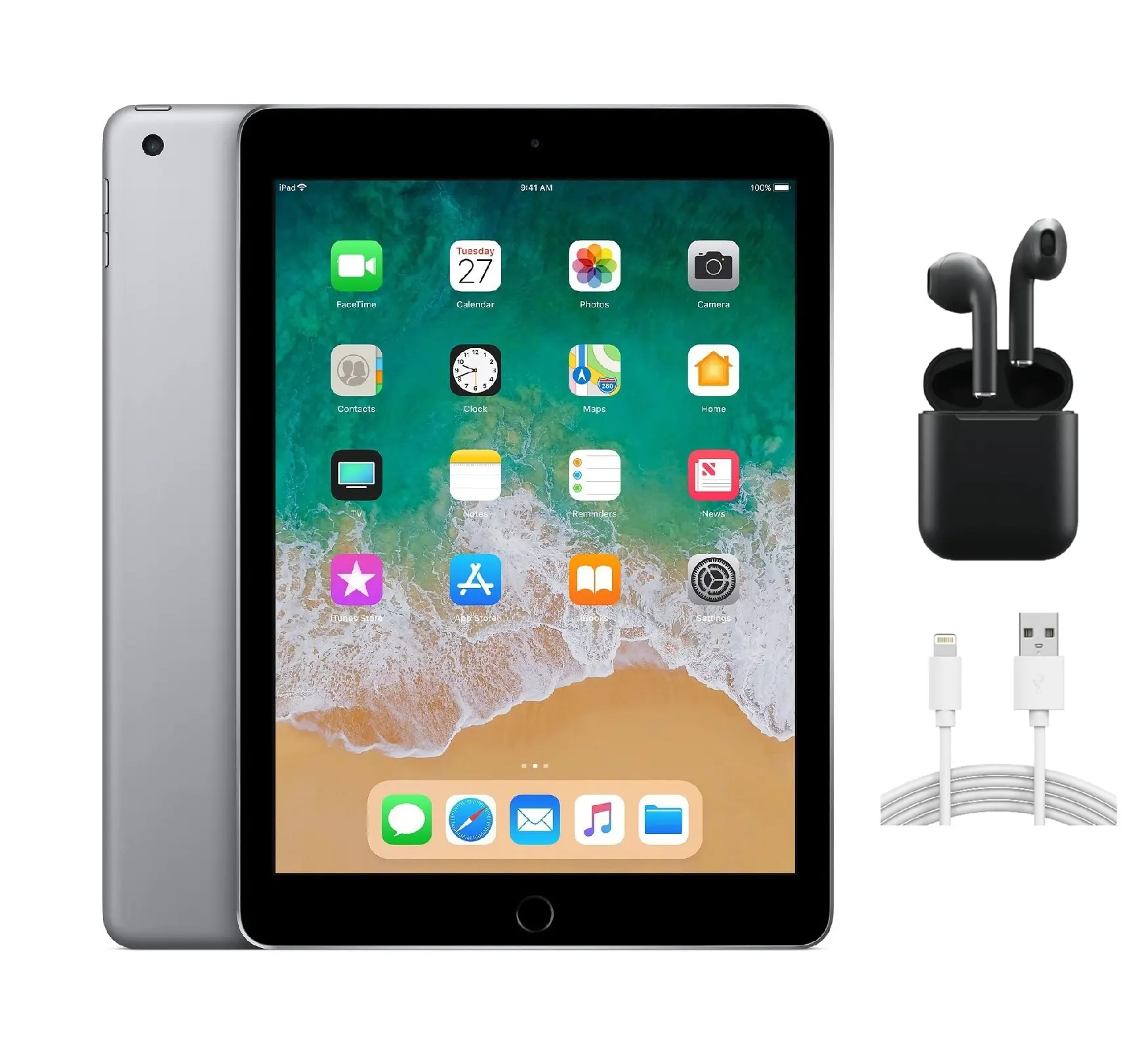 Refurbished Apple iPad 6th Gen (WiFi + Cellular Unlocked) Acceptable Condition with Wireless Earbuds & 1 Year Warranty