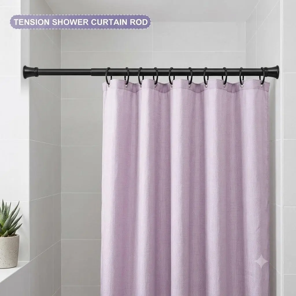 No-Drill Adjustable Tension Shower Curtain Rod, 40"-78" - Home Bathroom Supplies for Bathroom, Window Use