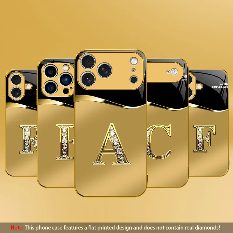 Electroplated Gold Letter Glass Smartphone Case - Shockproof, Anti-Drop, Anti-Fingerprint Accessory for iPhone 17,16 ProMax,16 Pro,16 Plus,15,14,13,12,11 ProMax,Pro,Plus (Note: Not 3D; Actual Product May Vary), Iphone 16 Plus