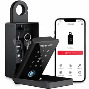Populife Smart Fingerprint Key Lock Box with Code, Bluetooth App Access, Outdoor Key Safe for Airbnb, Realtor, Home & Office