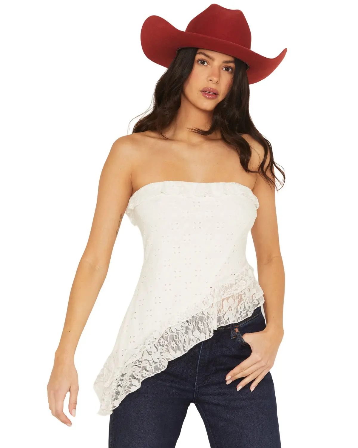 Originality Women's Shyanne Eyelet Asymmetrical Strapless Top - A2826k680jd