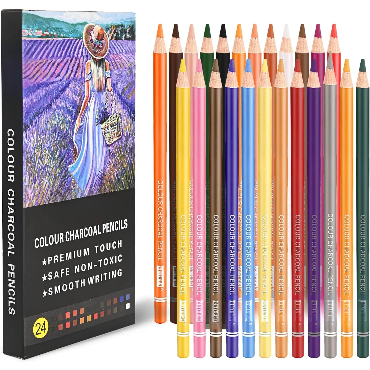 24-Color Charcoal Pencil Set -   & Pastel Chalk Pastel Chalk Colored Pencils for Sketching, Shading & Portrait Art - Professional & Beginner Artist Kit