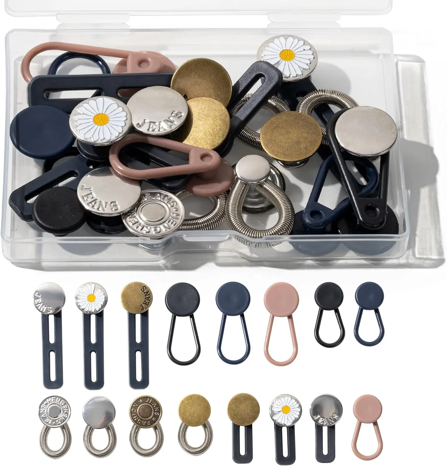 16 count Button Extenders for Jeans, Pants Extender Button for Women Men,  Extenders, No Sew Instant Waistband  Extender Buttons Metal  for Mens Shirts Jeans Pants