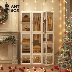 Portable Transparent Wardrobe Closet Storage Organizer for Clothes Folding Plastic Wardrobe with Magnetic Door and Easy Assembly roperos para guardar ropa armario de ropa closet bedroom armoires 2 Hanging Rod Multifunctional Space Saving Organizer