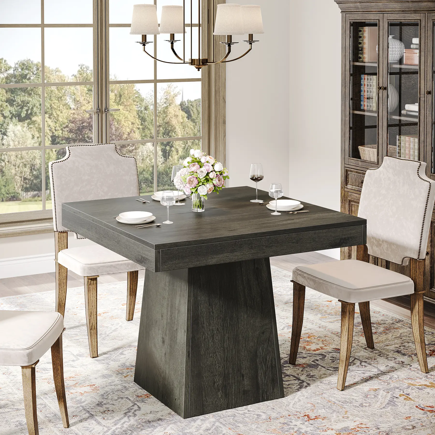 LITTLE TREE Square Dining Table for 4, 31.5-Inch Small Kitchen Table with Sturdy Pedestal Base, Farmhouse Dinner Table for Dining Room, Living Room, Kitchen
