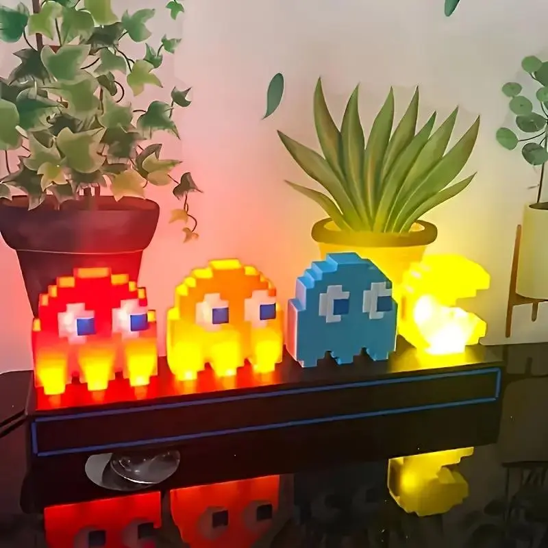 Pac-Man USB-Powered RGB LED Neon Desk Lamp - Touch Dimmable LED, Plastic, Color Pulsating Light, Bean-Shaped Art Piece, Chill Room Accessory, Mood Lighting, Indoor Decor
