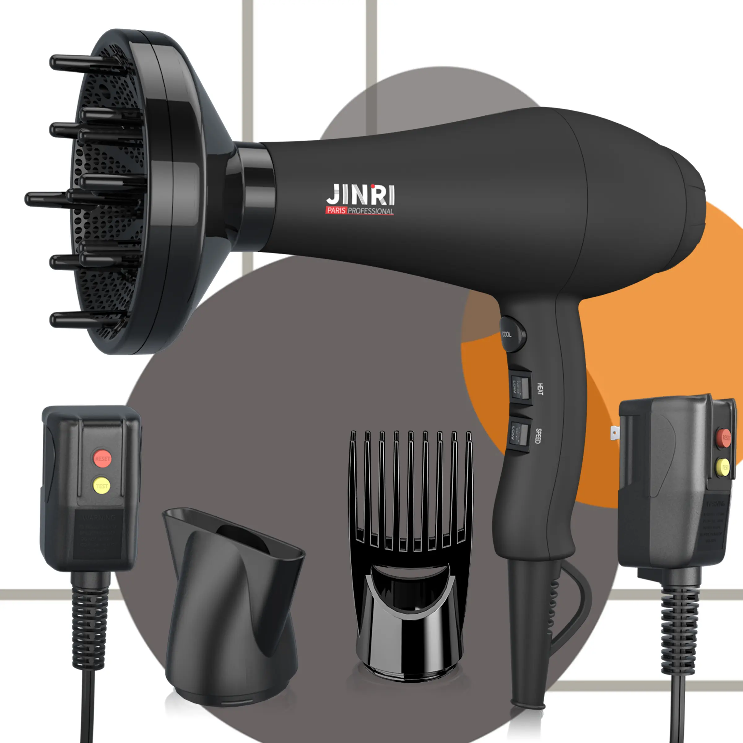 INFINITIPRO by JINRI Hair Dryer with Diffuser | Salon Performance AC Motor Blow Dryer | Includes Diffuser, Concentrator and Bonus Blow-Out Brush | Orange | Packaging May Vary tiktokshopbacktoschool,back to school,back to school haul
