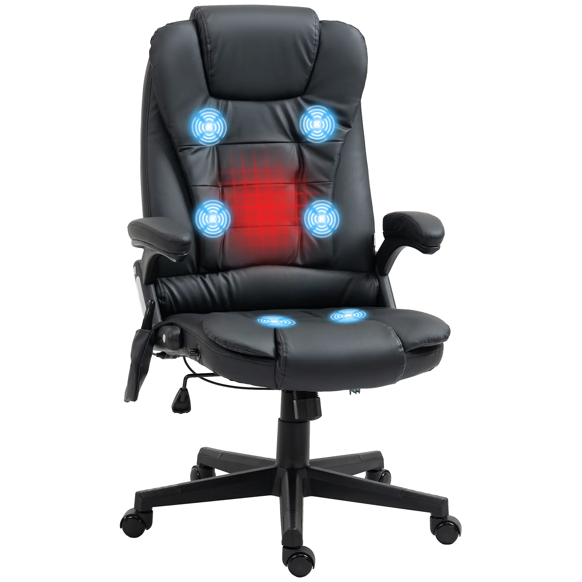 HOMCOM High Back Vibration Massage Office Chair with 6 Vibration Points, Heated Reclining PU Leather Computer Chair with Armrest and Remote