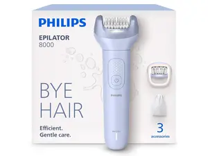 Philips Epilator Series 8000 - Cordless Wet and Dry Electric Epilator, Hair Removal for Legs and Body, with ProGuide, 3 Accessories, 60 min. Runtime, Model BRE708/00