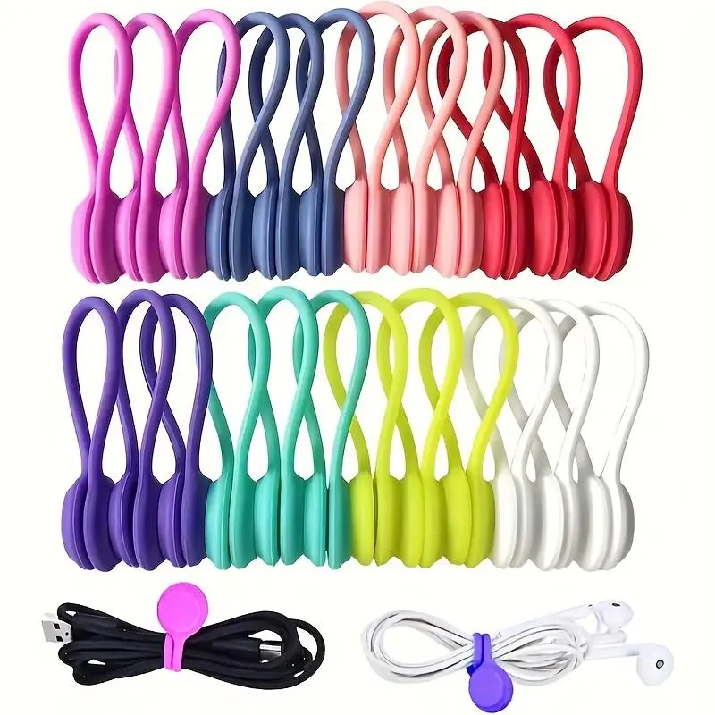 [Reusable Magnetic Silicone Cord Ties] 10pcs Magnetic Silicone Plastic Cable Ties - Reusable Cord Organizer for USB, Headphones & Keychains - Perfect Gift for Halloween & Christmas