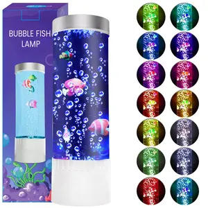 Brewish Bubble Fish Lamp | Desktop Sensory LED Bubble Lamp | Color Changing Aquarium lamp | Artificial fish tank with moving fish, Sea Horse, Jellyfish | Gift for Kids, Adults, ADHD & Autism