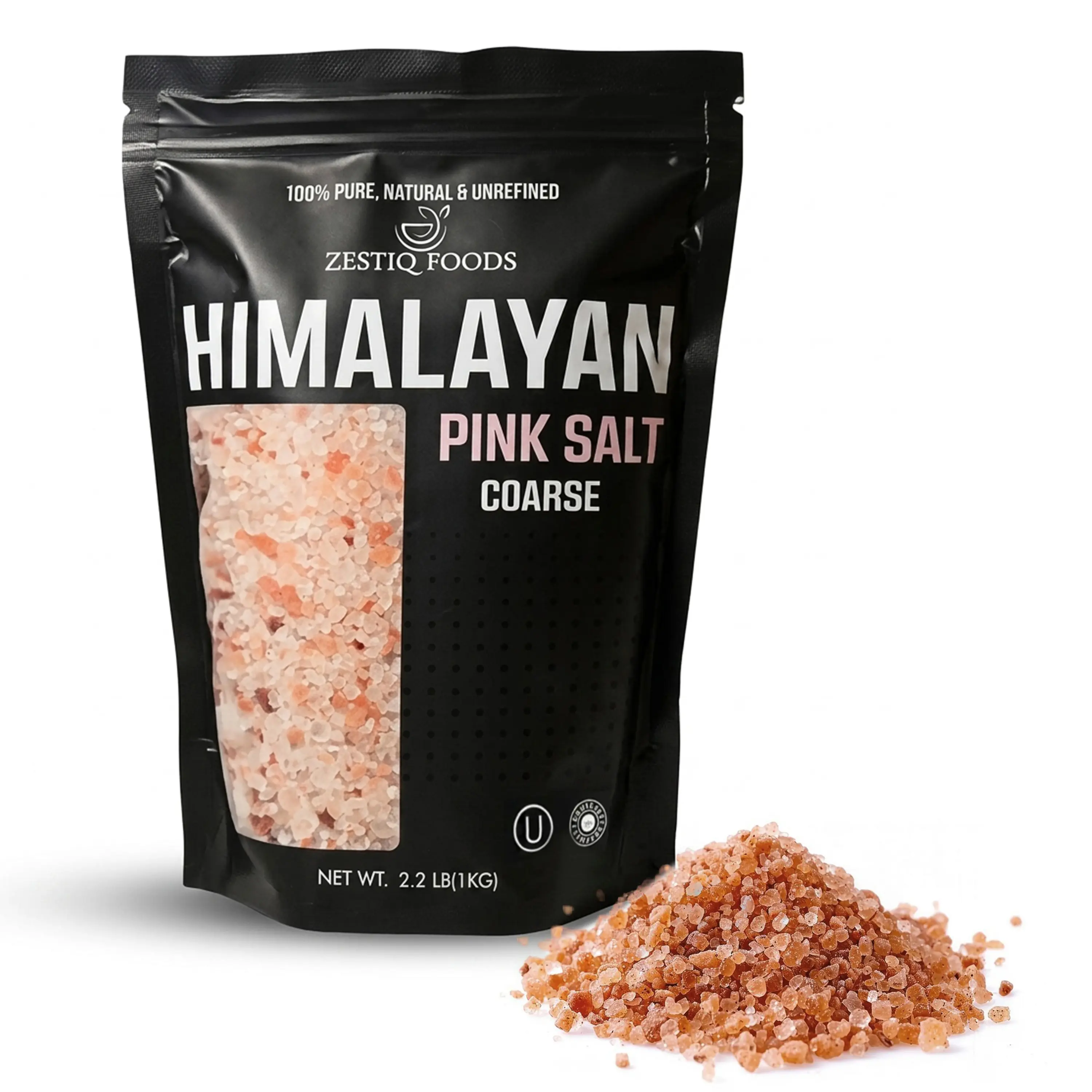 Zestiq Foods Premium Himalayan Pink Salt Coarse – 2.2 lb (1 kg) Resealable Pouch | 100% Natural, Pure & Unrefined Gourmet Cooking Salt