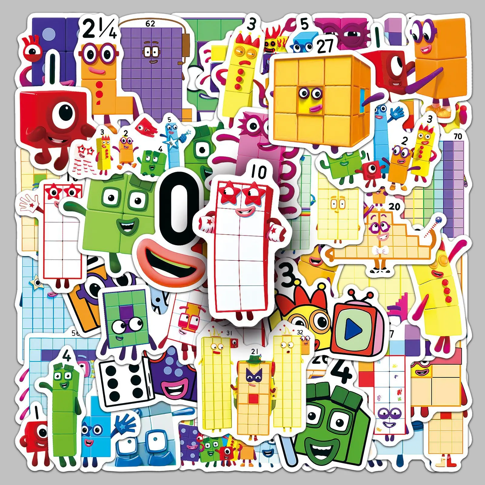 50 Cartoon-Style Numberblocks Digital Building Blocks Sticker Decals ...