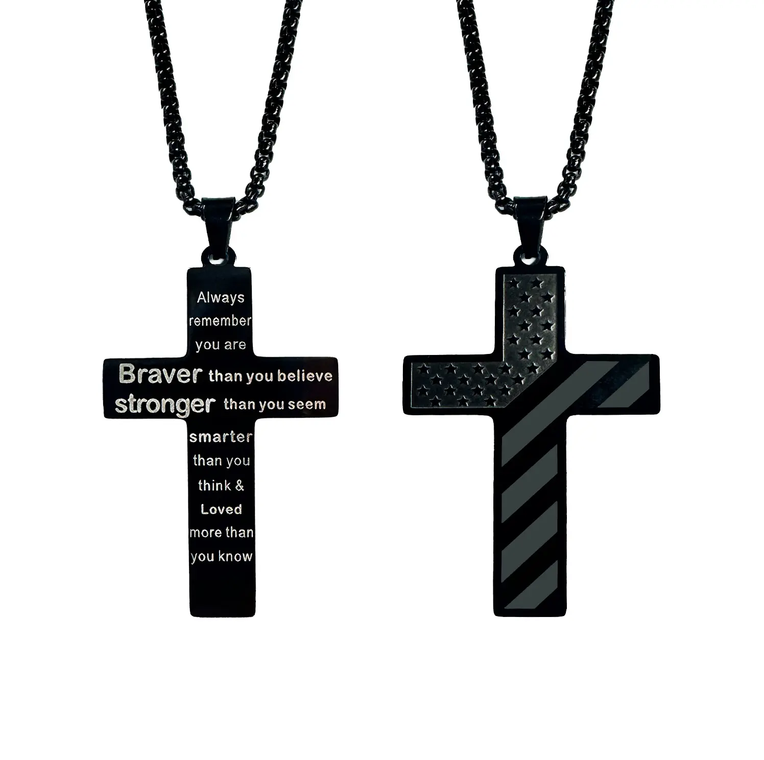 AGICEA Cross Necklace for Teen Boys & Men – Gift for Son, Boyfriend, or Husband – Graduation, Birthday, Christmas, Valentine’s Day, Easter, Confirmation，Summervibes Brave Think Smarter
