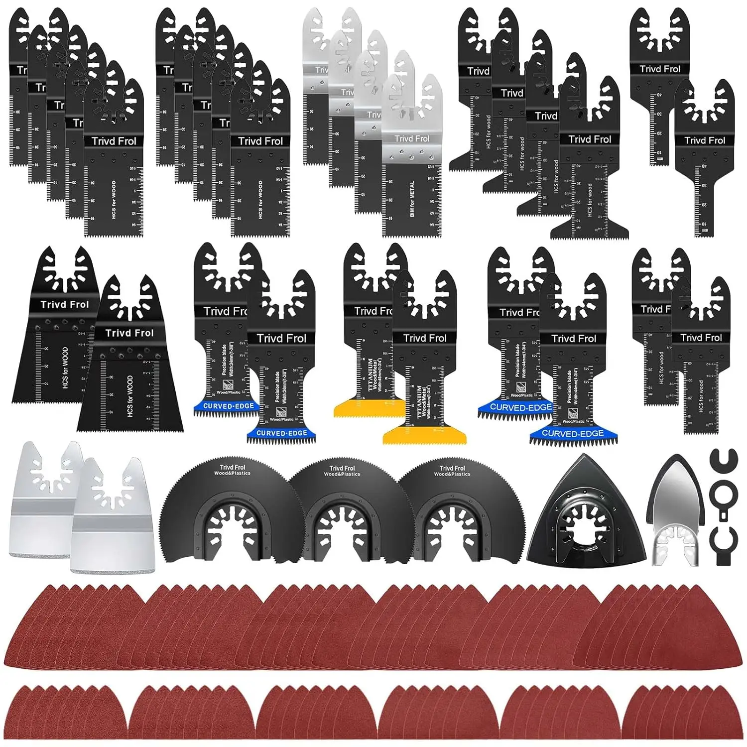 121-Pcs Oscillating Multitool Blades Kit with Sandpaper & Carbide Components, 10 Different Blades for Cutting Tile, Curved-Edge Wood/Plaster Cuts, Compatible with Oscillating Tools