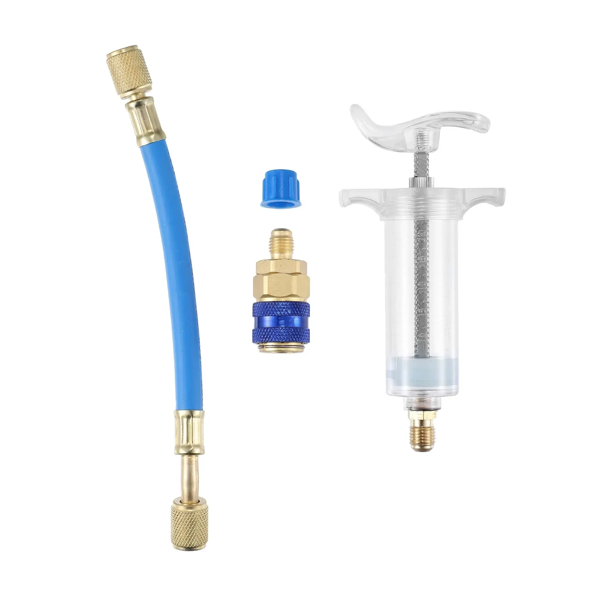 Manual AC Oil & UV Dye Injector Kit - 30ml (1 Oz) Compact Easy-to-Operate Hand Push Refrigerant Injection Tool with 1/4 SAE Quick Coupler, Automotive Repair Tools for Car HVAC Compressor Service
