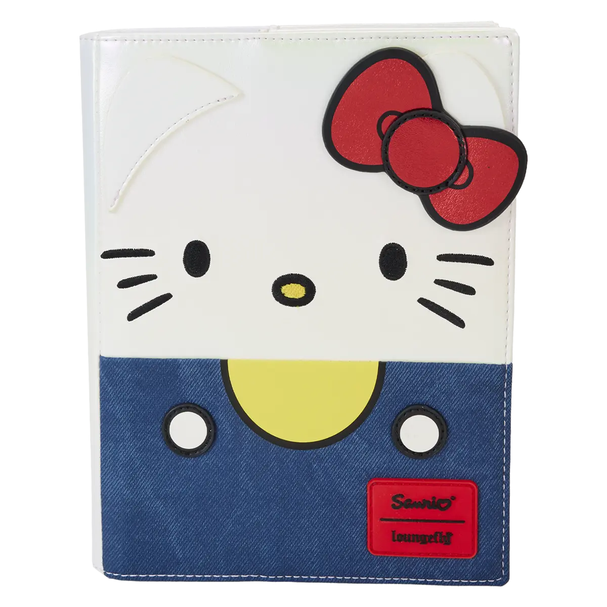 Hello Kitty 50th Anniversary Cosplay Soft Cover Notebook, Pearlescent Refillable Travel Diary Notebook, Girly Office Supplies with Cute Face & Denim-Touch Top, Pearlescent Shine