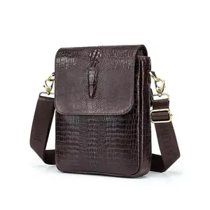 Men's Business Crocodile Embossed Crossbody Bag, Vintage Cowhide Shoulder Bag for Daily Used, Casual Trendy Versatile High-quality Daily Commuting Bag
