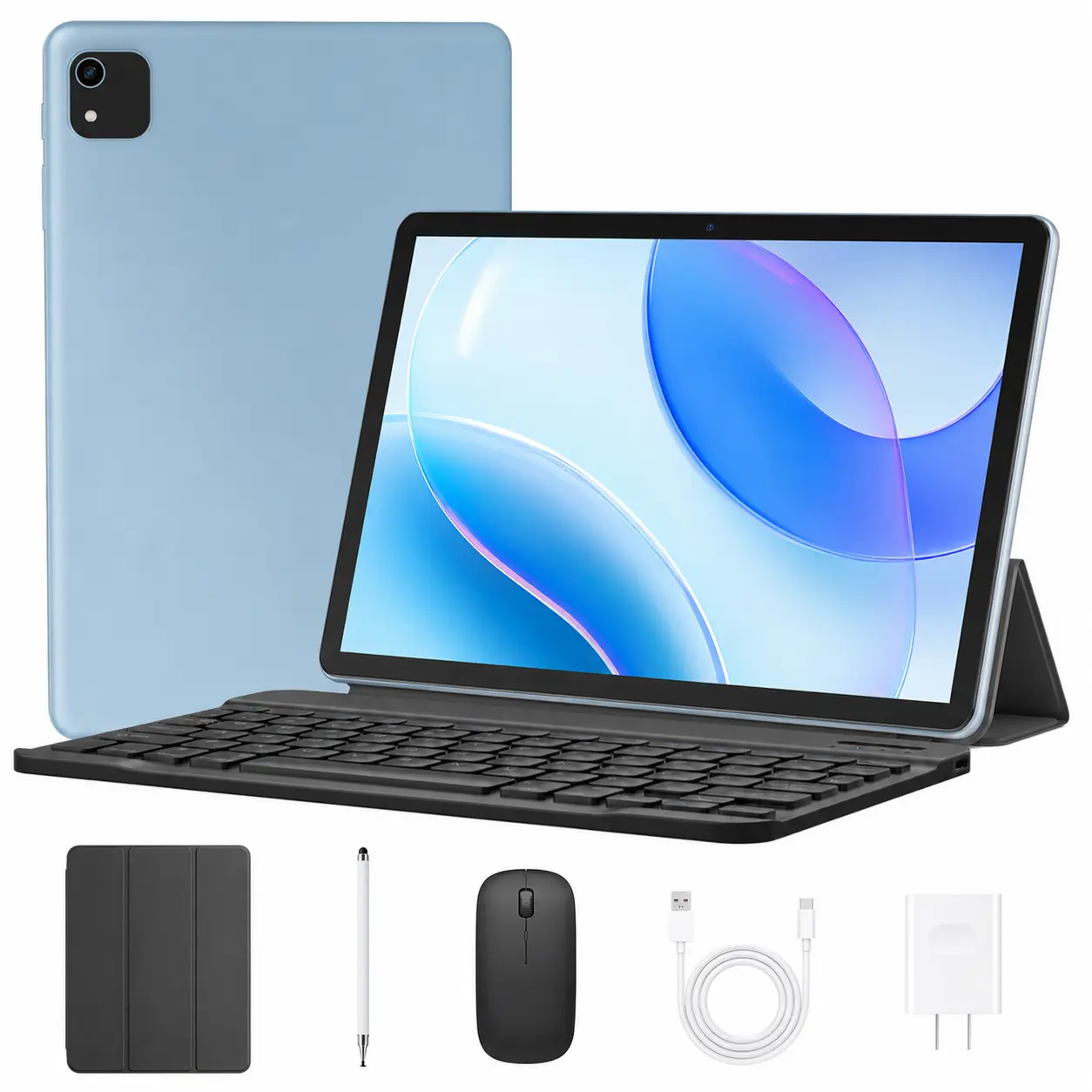 JUNINKE 10.1-Inch 2-in-1 Android Tablet with Keyboard Mouse Bundle, Octa-Core CPU, 24GB(4+20) RAM+64GB ROM, 2TB Expandable, WiFi 5, GMS Certified IPS LCD, USB-C Port, for Work, Online Learning