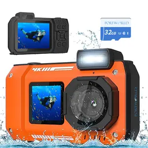 4K 65 Megapixel Waterproof CameraSelfie Dual Screen 5-10 Meter Underwater Camera for Snorkeling Sports Digital Camera (Orange/Black)