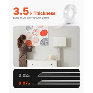 VEVOR Double Sided Tape Heavy Duty, 16 ft Nano Mounting Tape( 3 Pack), Strong Adhesive Reusable, Clear Two Sided Wall Tape, Removable Poster Picture Hanging Strips for Home Office Car Outdoor Use