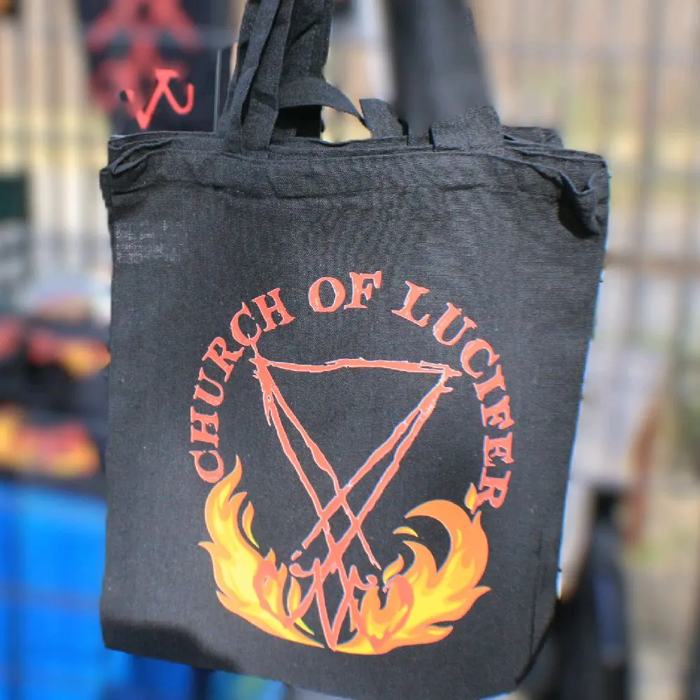 church of Lucifer flaming sigil tote bag