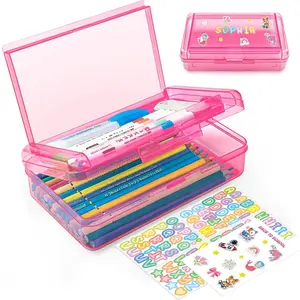 Double Layer Clear Hard Pencil Case Plastic Personalized Pencil Box with Snap-Tight Lid for Pen Pencils School Office Supplies Marker Crayon Organizer Storage Box Standard Size Pink