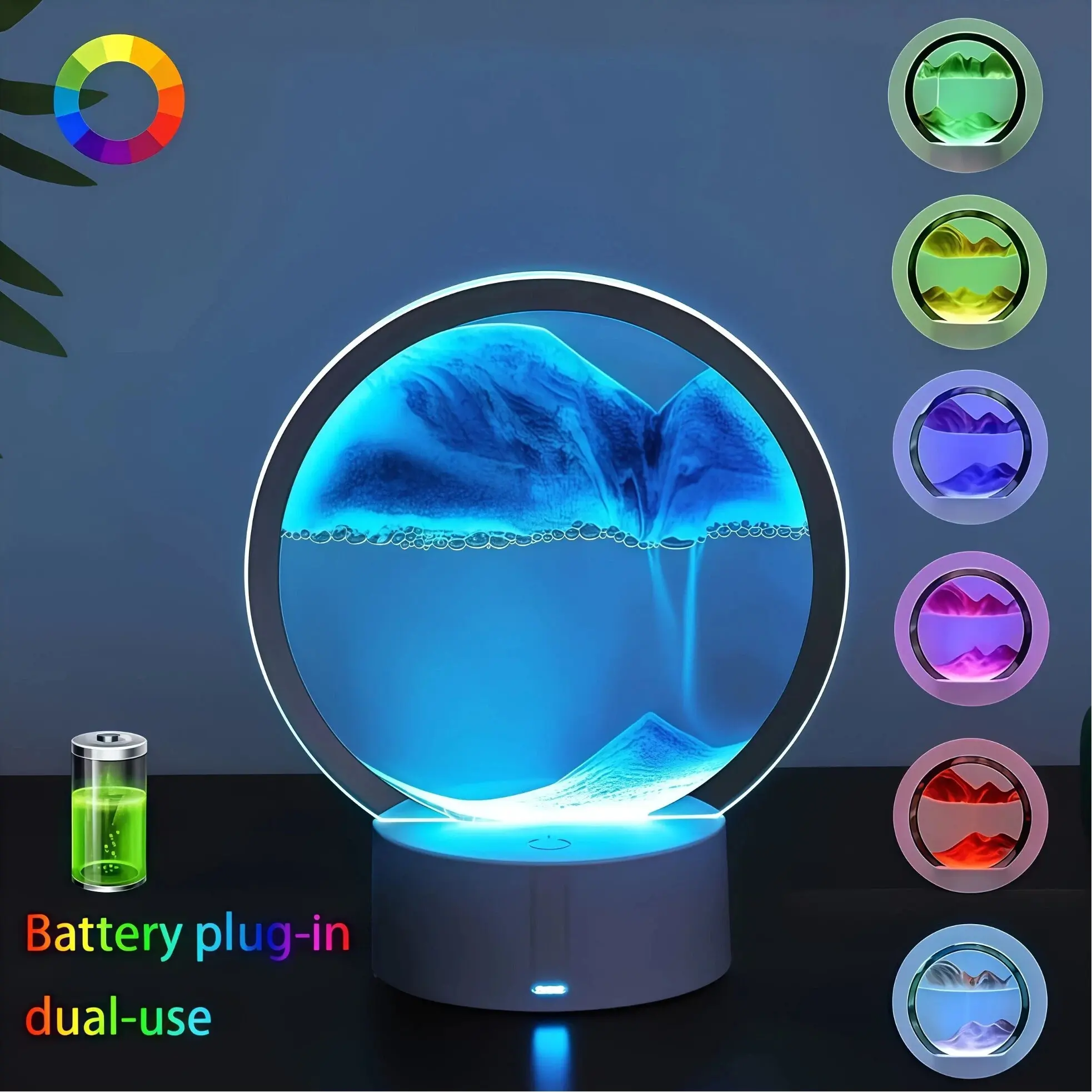 3D Dynamic RGB Moving Sand Art Lamp - Dimmable Night Light Round Glass Deep Sea Sandscape, Home Office Desk Ornament Bedroom Table Decor Modern Home Decoration Creative Flowing Quicksand Art Housewarming Gift Decorative Figurines Decoration Items