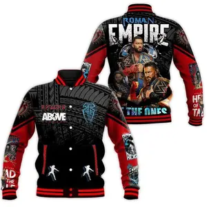 Roman Empire Wrestling Varsity Jacket Featuring Tribal Chief Graphic Large Back Print And The Ones Text Loose Fit Casual Baseball Coat For Men Women Sporty Gen Z Style Fall Winter Top