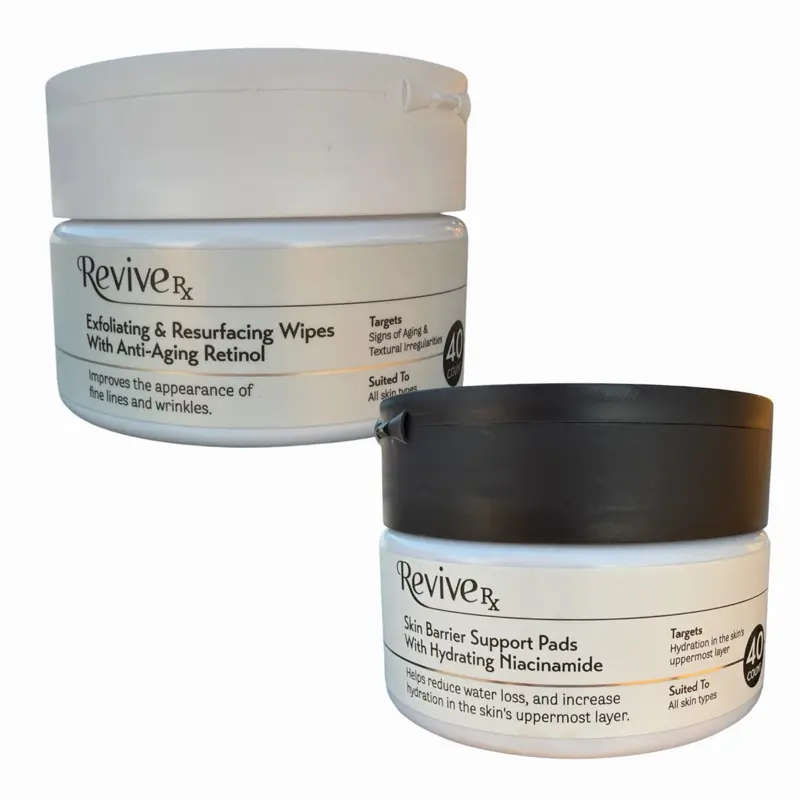 2x Revive RX Skincare Pads (40ct each) - Choose Between Exfoliating Resurfacing Wipes with Anti-Aging Retinol or Skin Barrier Support Pads with Hydrating Niacinamide