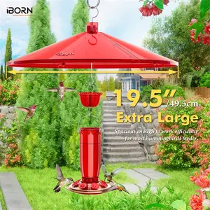 iBorn 19.5-inch Hummingbird Feeders Baffle, Weather Guard, Hanging Bird Feeders Protect, Red, Pack of 1