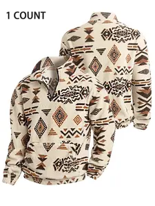 Men's Half-Zip Sweater, Long Sleeves, Knitwear, Trendy Unique Ethnic Pattern Design, Casual Fashion Winter Wear, Perfect Daily Use, Comfortable Fit