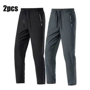 Men’s 2-Pack Minimalist Fashion Ice Silk Casual Athletic Pants — Drawstring Waistband, Zipper Pockets, Skin-Friendly Comfort, Essential for Warm Weather and Everyday Wear